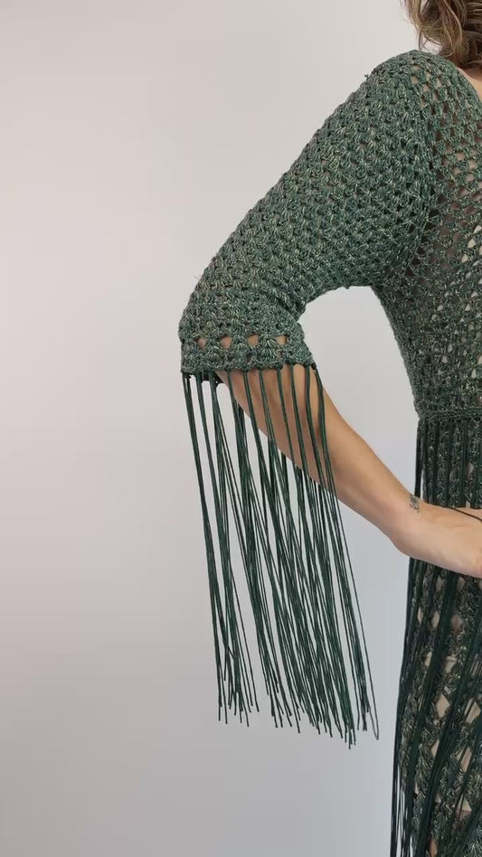 Cosmic Strands Crochet Fringe Dress