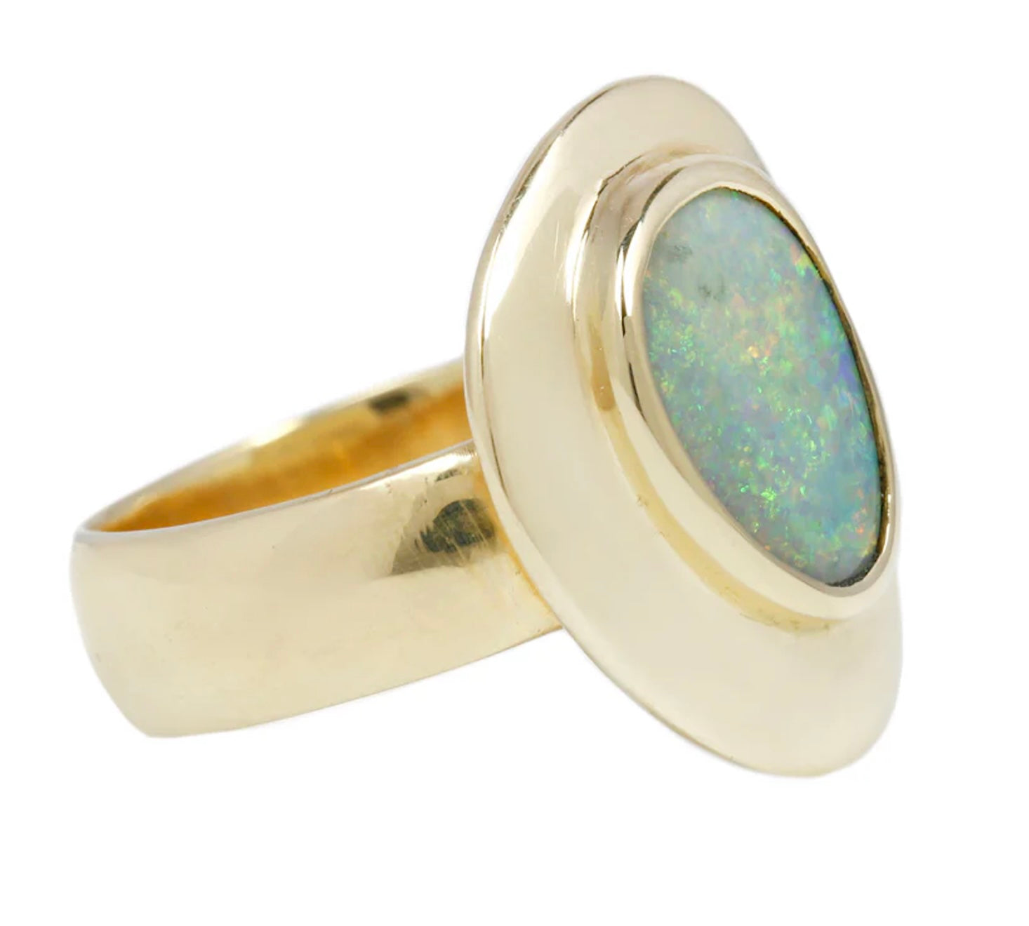 Seaworthy 14K Yellow Gold Lightning Ridge Australian Opal Ring