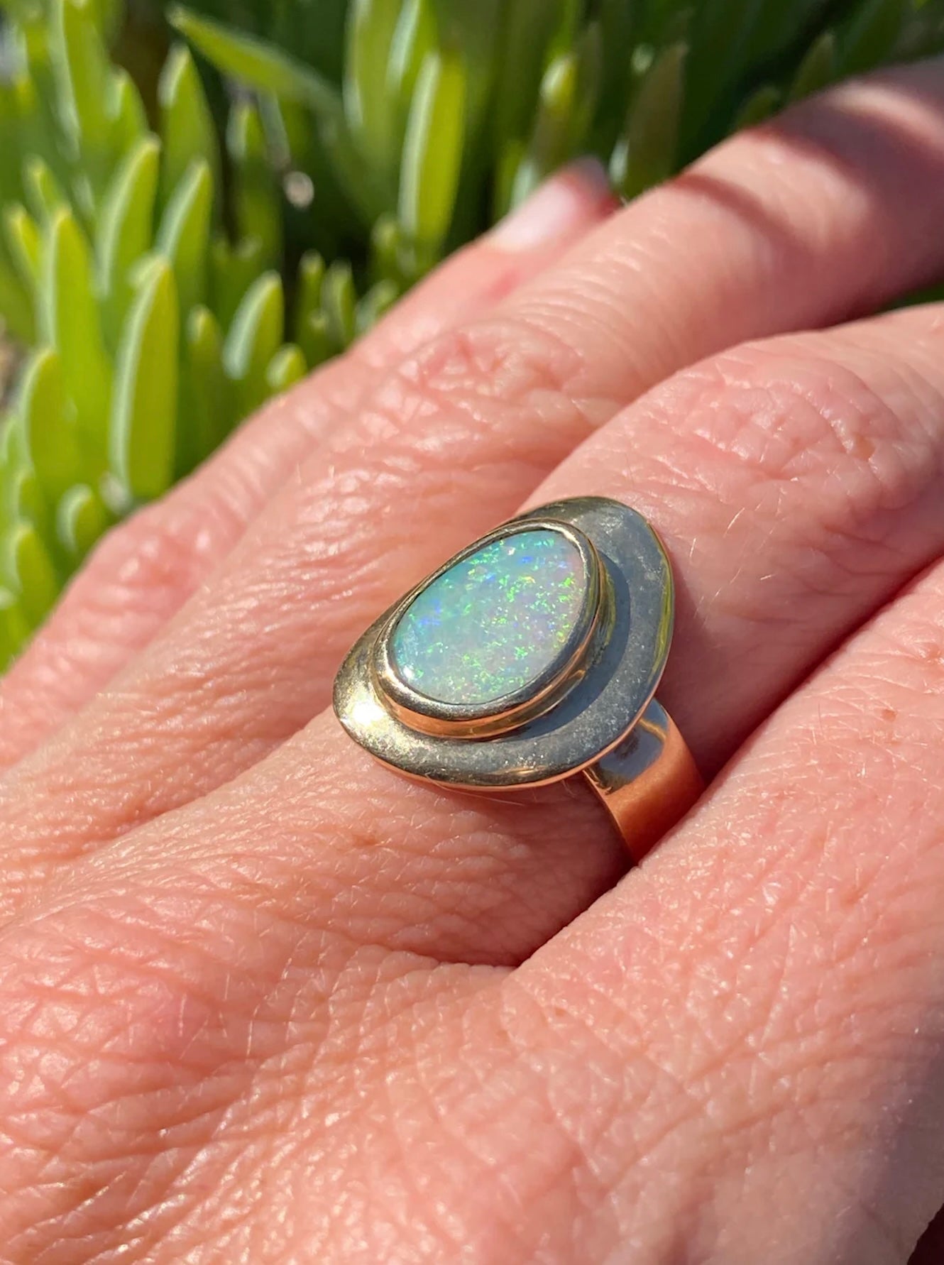 Seaworthy 14K Yellow Gold Lightning Ridge Australian Opal Ring